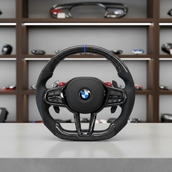 BMW M Performance Carbon Fiber Steering Wheel with Red Paddle Shifters 2014-2025 | D-Shape Racing Design