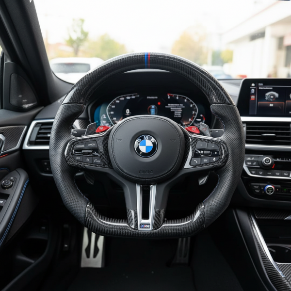 BMW M Performance Carbon Fiber Steering Wheel with Red Paddle Shifters 2014-2025 | D-Shape Racing Design