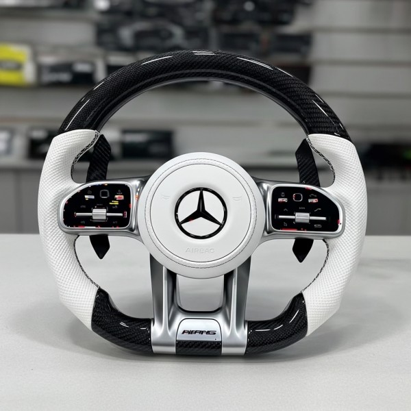 Mercedes-Benz AMG Performance Steering Wheel Black White Two-Tone 2014-2025 | C-Class E-Class GLC V-Class A-Class