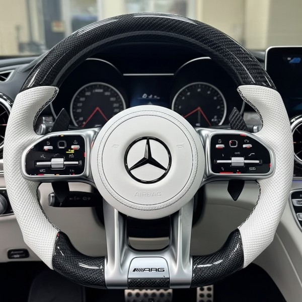 Mercedes-Benz AMG Performance Steering Wheel Black White Two-Tone 2014-2025 | C-Class E-Class GLC V-Class A-Class