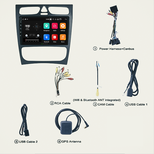 Mercedes Benz A-Class/C-Class/CLK/ML/Viano 2000 - 2005 9 Inch Android Satnav Radio Car Audio Sound System