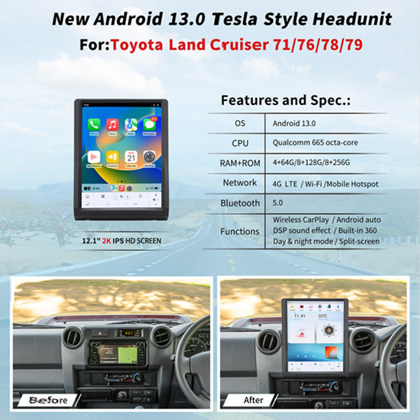 TOYOTA LAND CRUISER 79 2013 - 2025 APPLE CARPLAY TESLA SCREEN 12.1 INCH - ULTRA PREMIUM SERIES 